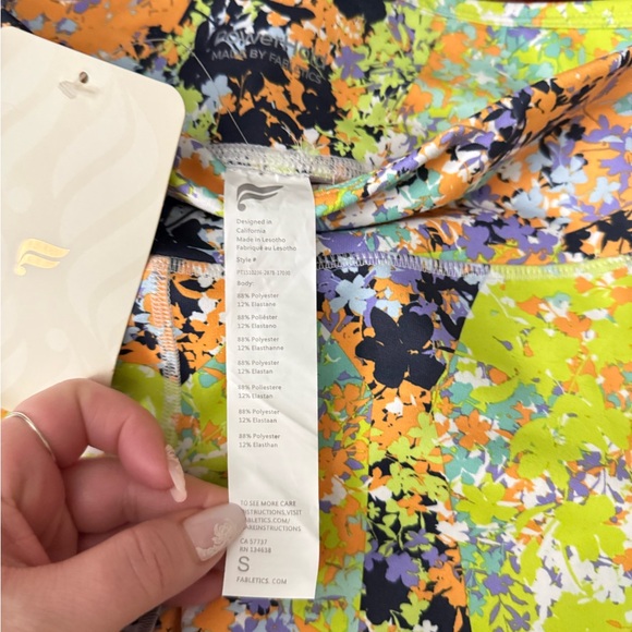 Fabletics Kids Leggings - Orange, Green, Purple Floral - Picture 2 of 4